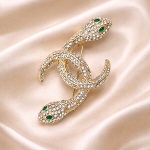 Serpenti Snake Gold Crystal Green Eyes Brooch